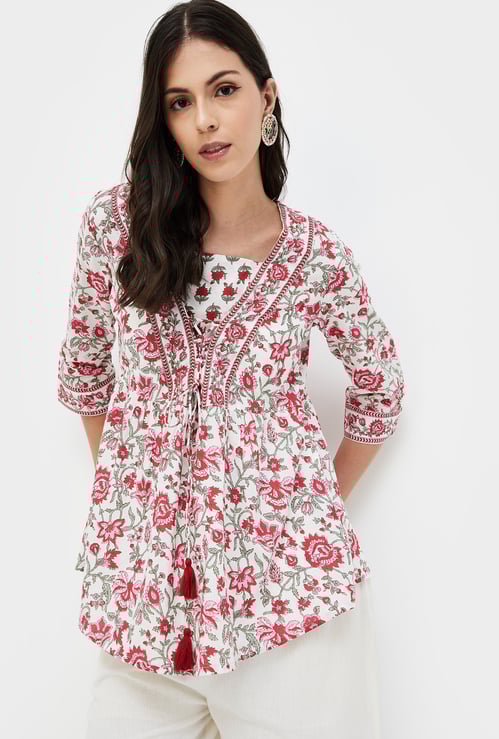 MELANGE Women Printed Tie-Up Detail Tunic